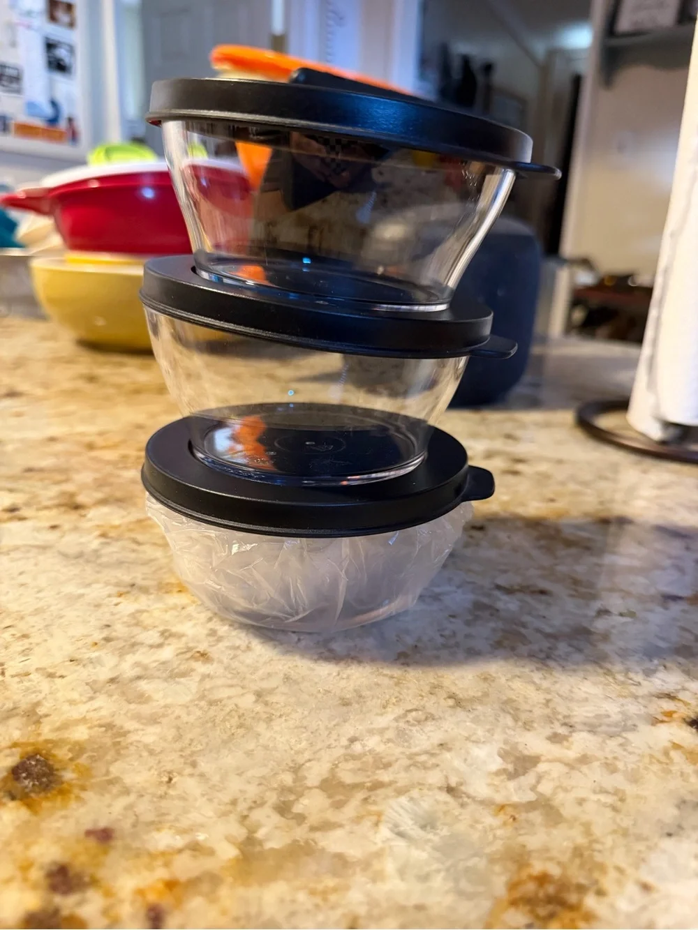 Tupperware clearly elegant Food Storage Bowls with Black seals - Set of 3